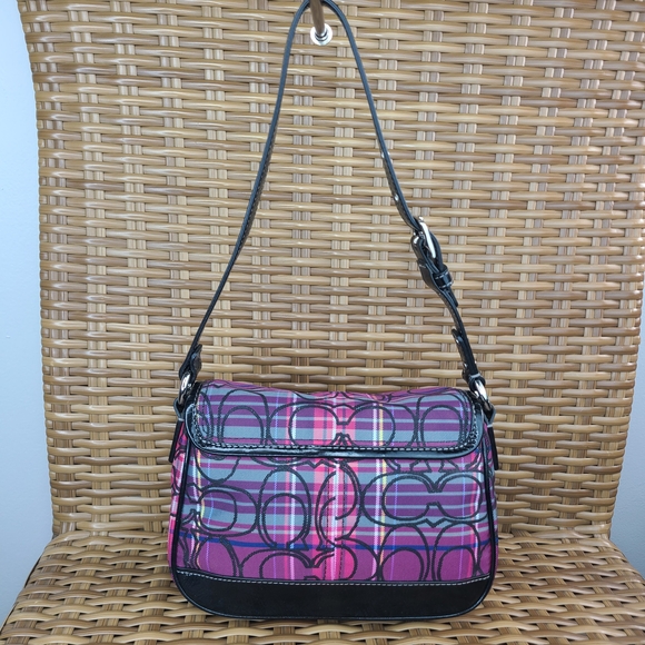 Coach Tartan Plaid Poppy Signature Small Penny Flap Shoulder Bag Purse Purple - Picture 3 of 16